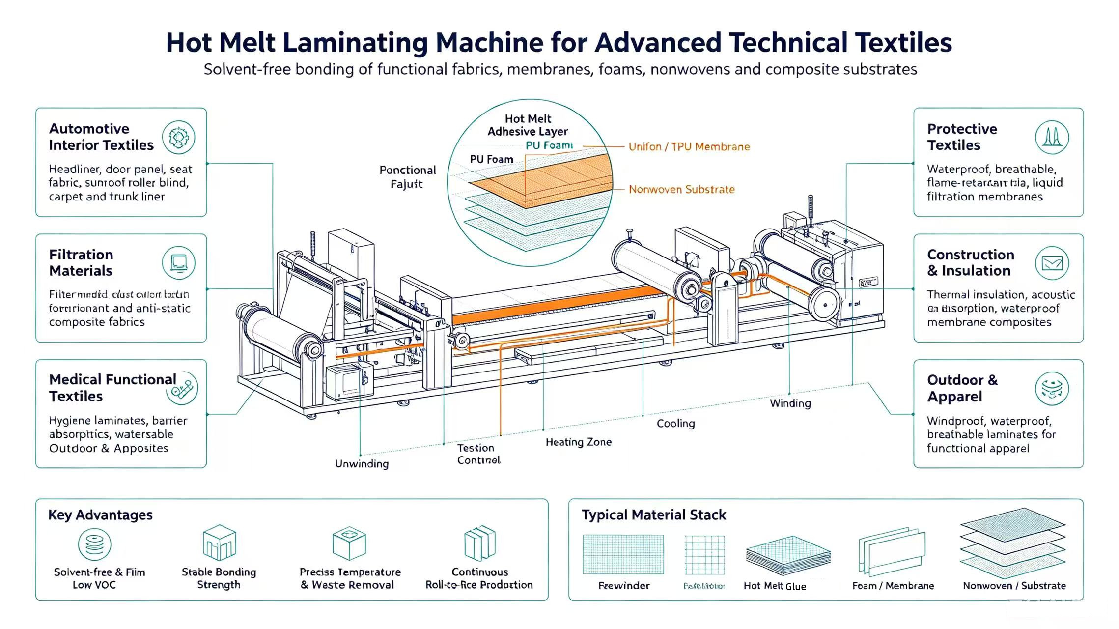 hot melt laminating machine in advanced technical textiles